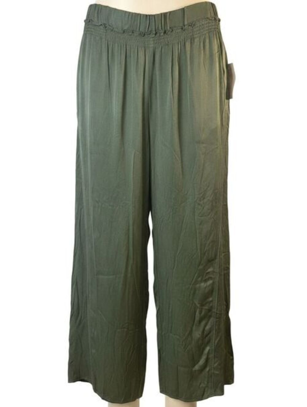 Anthropologie Saturday Sunday Olive Satin Wide Leg Cropped Pants S NWT